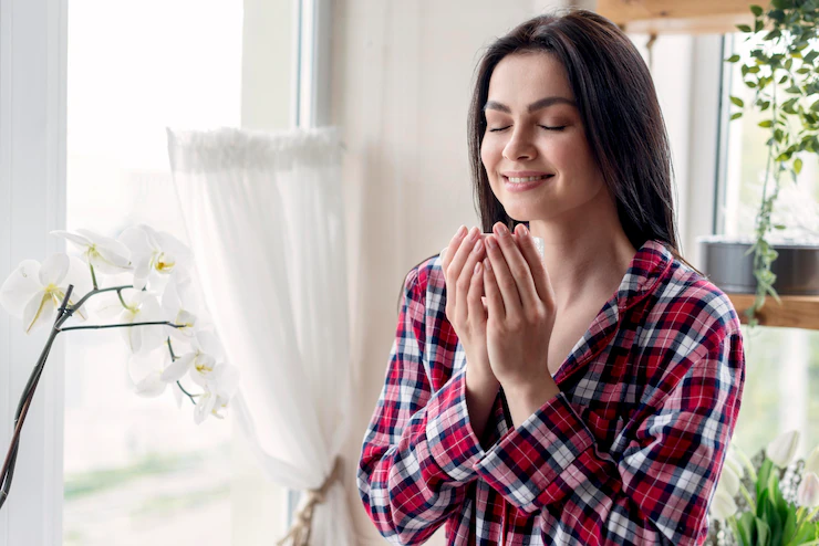 beautiful woman enjoying morning routine